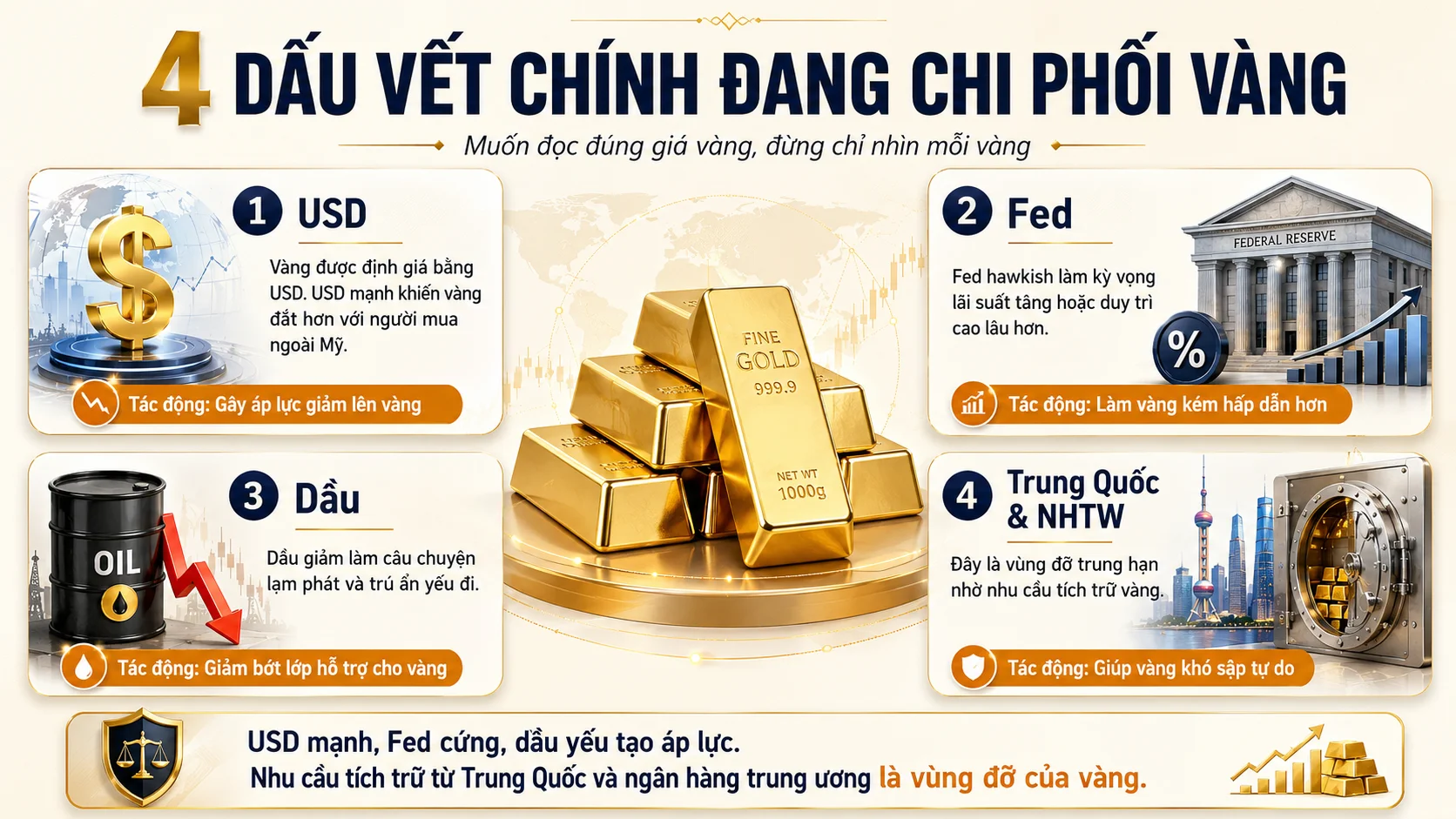 Vì sao Vàng lại giảm? Sắp tới Vàng có tăng trở lại không ?