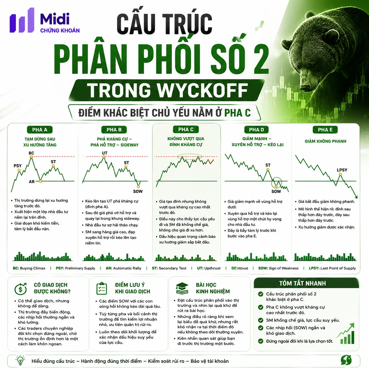 Cấu Trúc Phân Phối Số 2 Trong Wyckoff: Khác Biệt Ở Pha C Và Bài Học Cho Nhà Đầu Tư